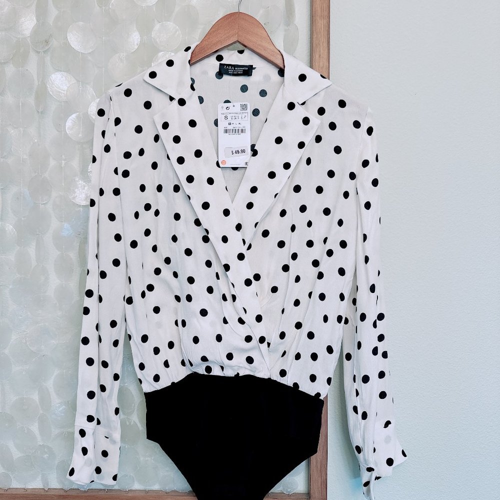Zara Polk Dot Bodysuit Blouse NWT